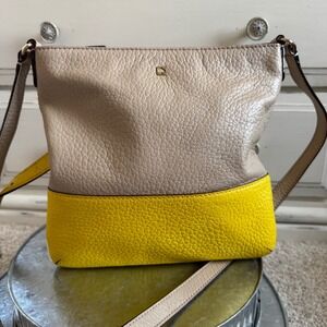 Kate Spade Crossbody Bag Leather Shoulder Bag Designer Purse Yellow Beige Small